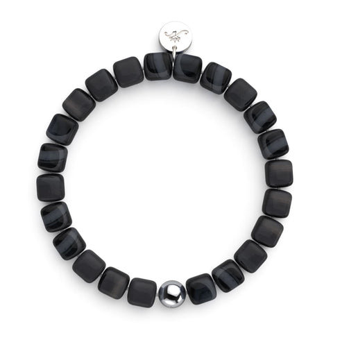Schwarzer Achat | Silber | Edelstein-Kieselstein-Armband